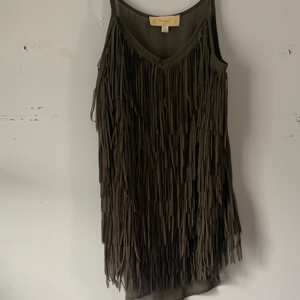 Fringe Sleeveless Top - Olive Green